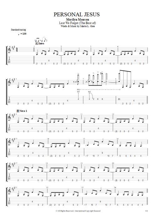 Personal Jesus Marilyn Manson guitar pro tab EGuitarII Guitares et piste d'accompagnement mysongbook